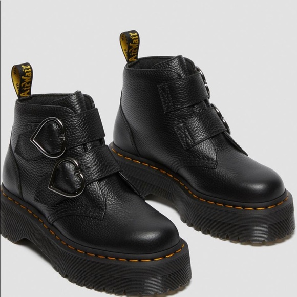 Dr MARTENS DEVON HEART LEATHERS PLATFORM BLACK BOOTS - Picture 6 of 16
